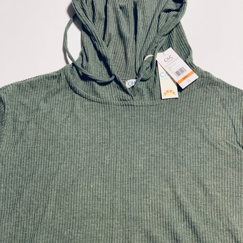 Hooded Ribbed Sweater (Sage Green)
